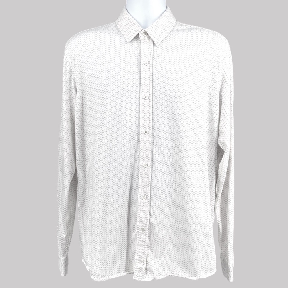Buttercloth Icy Cotton Mens Patterned Stretch Button Down, White/Grey, Size L